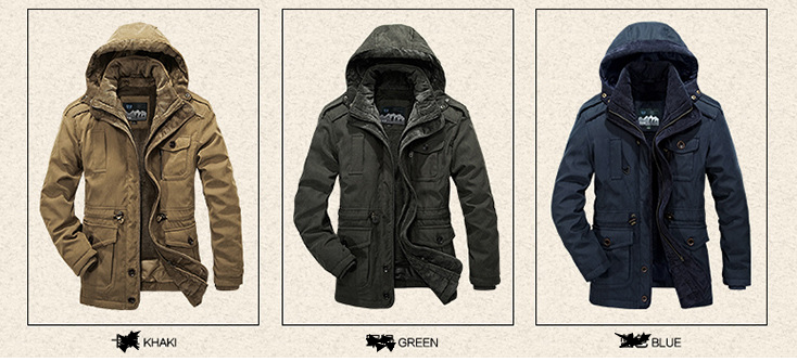 Men's Thick Cotton Jacket with Hood for Winter Pi-Mart