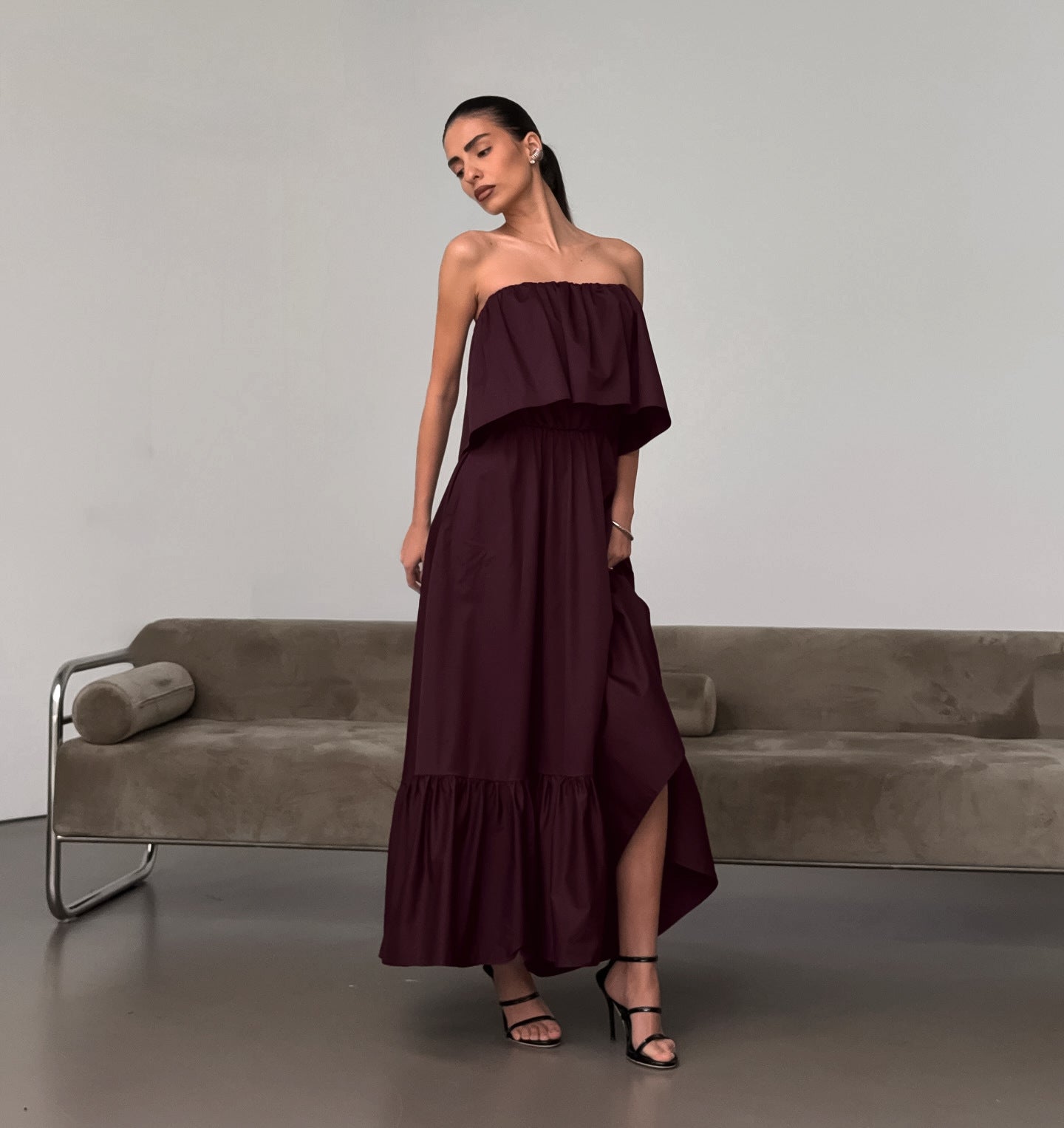 Fashionable Ruffled Strapless Dress NorixaFashion.com