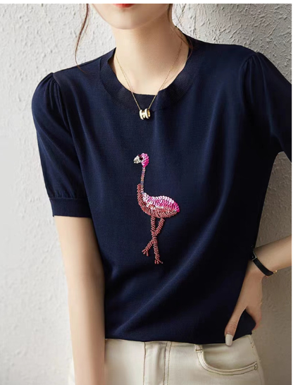 Flamingo Short Sleeve Casual T-Shirt Pi-Mart