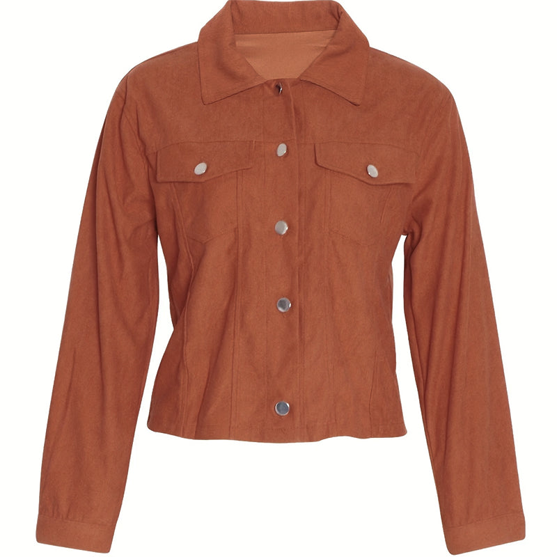 Women's Corduroy Long Sleeve Jacket - Casual Button-Up Coat With Flap Pockets LuxuryLifeWay Online Store
