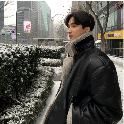 Korean Black Suede Shearling Motorcycle Jacket for Men Pi-Mart