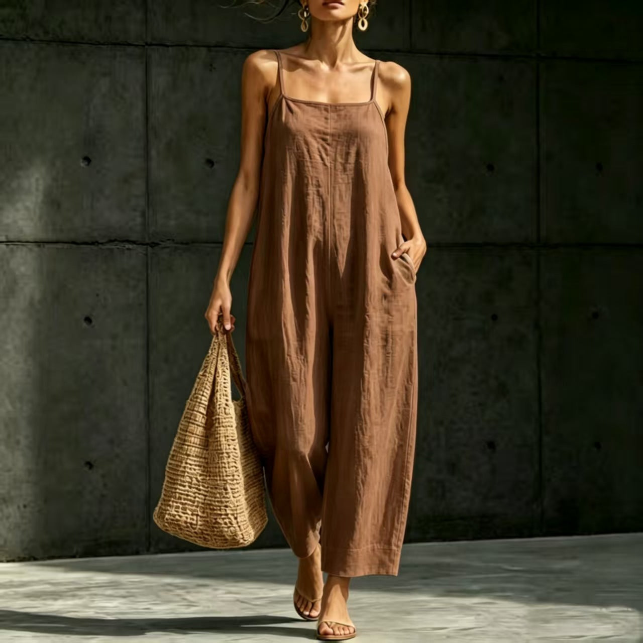 Springsummer Strap Jumpsuit Loose-fit Simple And Elegant Sleeveless NorixaFashion.com