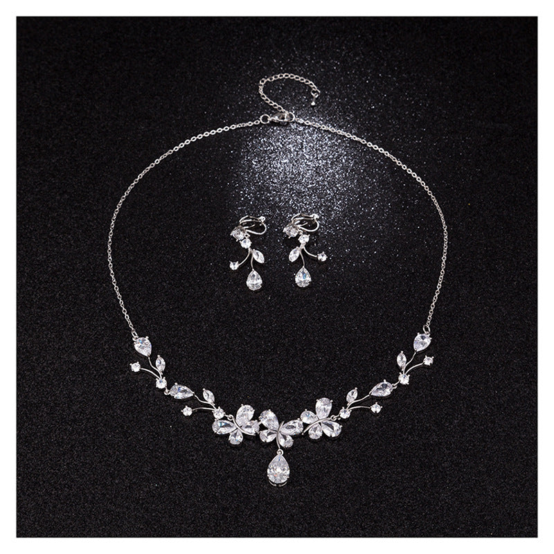 New Bridal Necklace And Earrings Suite Butterfly Zircon LadyShow.Store