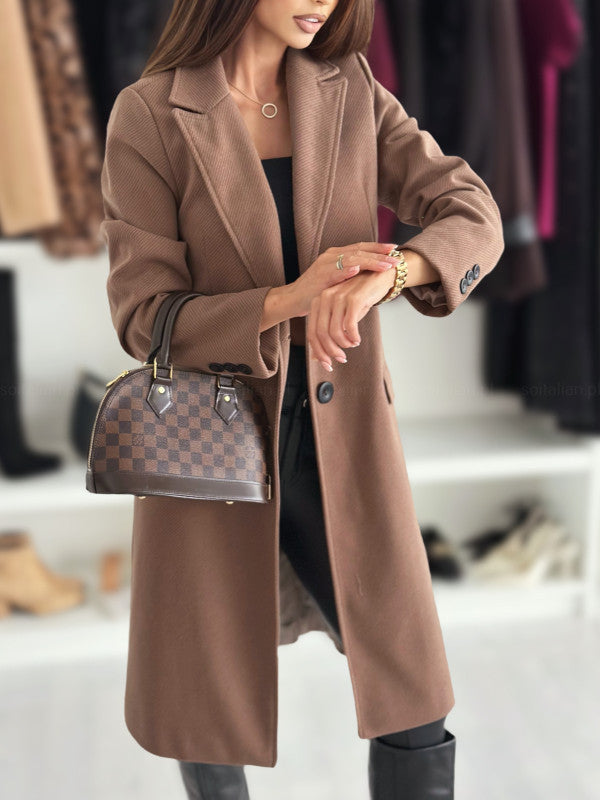 Lapel Single-breasted Wool Coat Winter Long Sleeve Solid Color Long Jacket Women Clothing LuxuryLifeWay Online Store