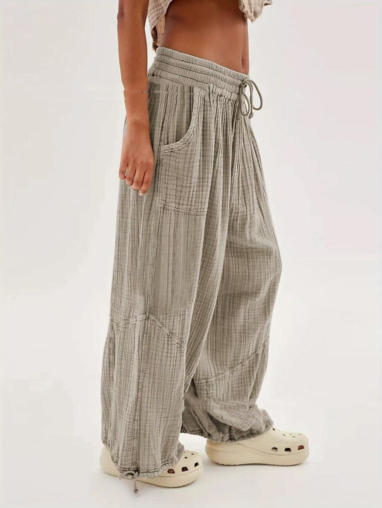 Women's Lace-up Casual Wide-leg Loose Pants NorixaFashion.com
