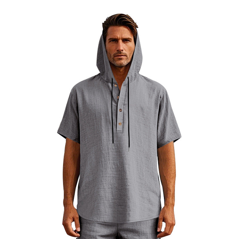 European And American Linen Short-sleeved Men's T-shirt Simple NorixaFashion.com