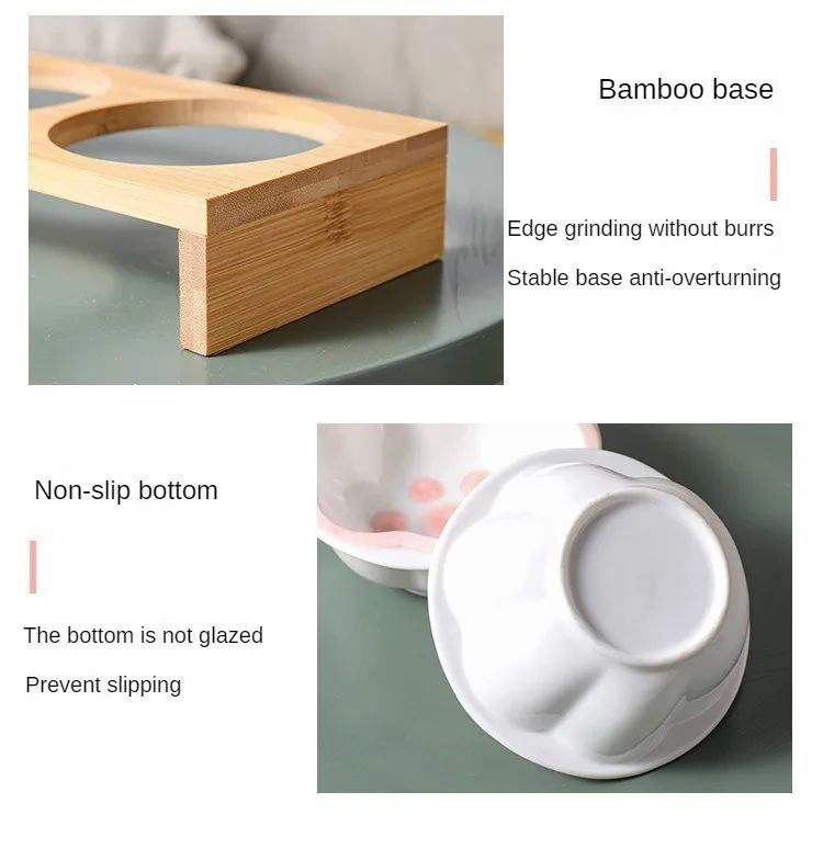 Pet Supplies Bamboo Frame Hand Colored Ceramic Protection For Cervical Vertebrae Eating Drinking Samll Cat And Dog Bowls Pets Fashion