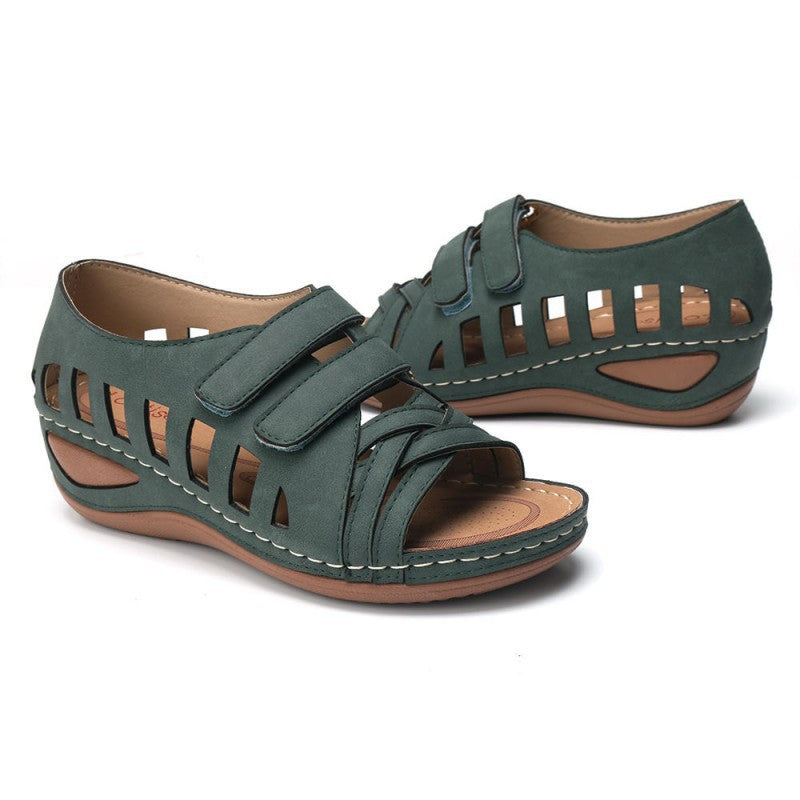 European And American Large Size Hollow Platform Velcro Sandals LadyShow.Store