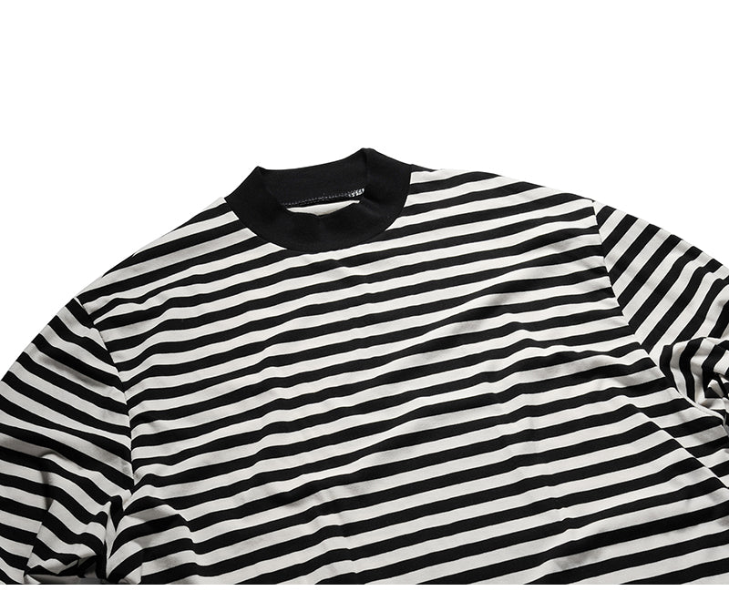 Oversized Striped T-Shirt with Ribbed Collar Pi-Mart