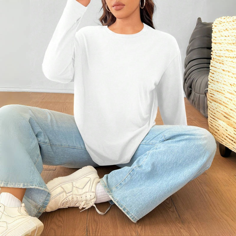 Women's Solid Color Loose Round Neck Top NorixaFashion.com