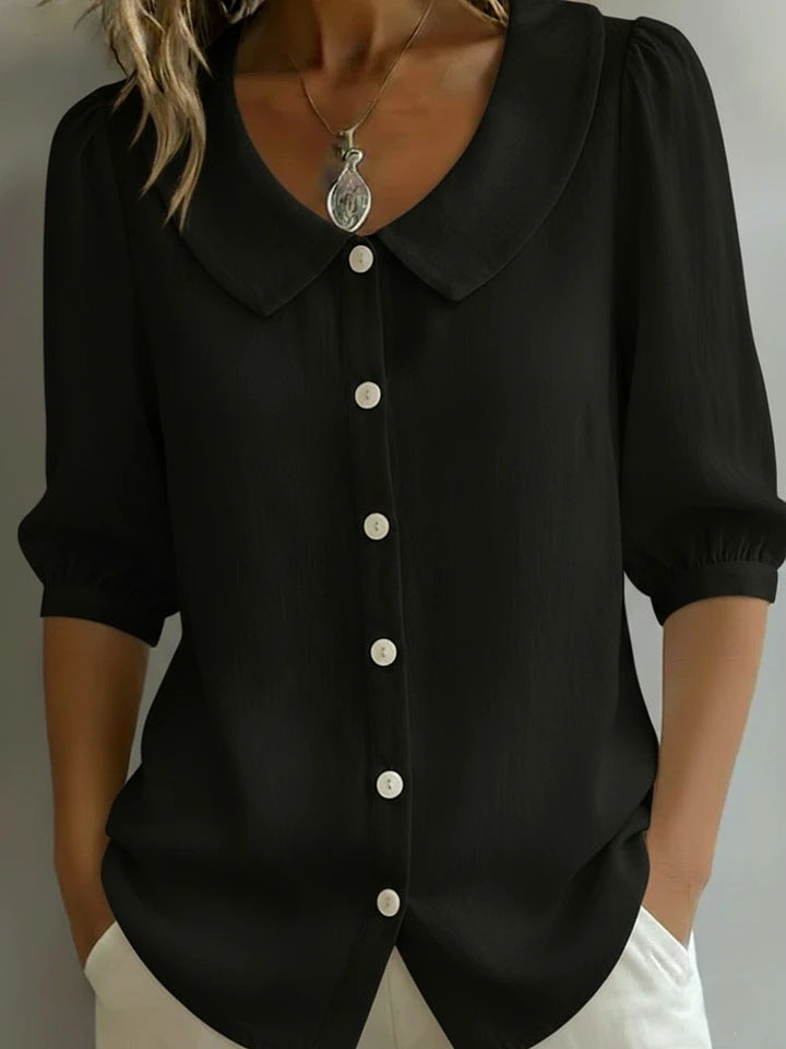 Collared Short-sleeve Blouse Fashion Casual Versatile Loose Shirt Women's Clothing NorixaFashion.com
