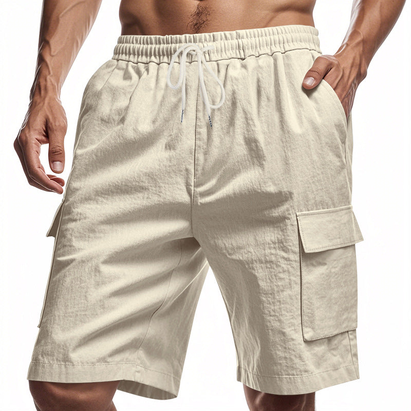 Loose Sports And Leisure Solid Color Linen Drawstring Shorts NorixaFashion.com