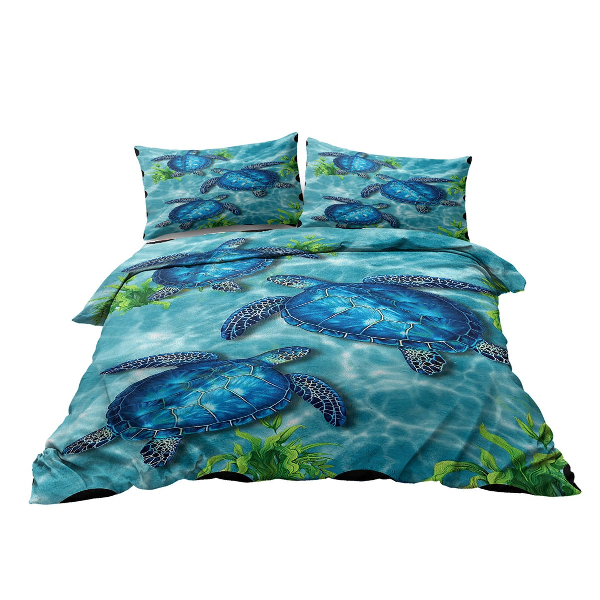 Sea Turtle Pattern Duvet Cover Set 3 Pieces King Size Soft Bedding Set With 2 Pilowcases With Zipper Closure For Home Bedroom For All Seasons PearlNestDecor.com