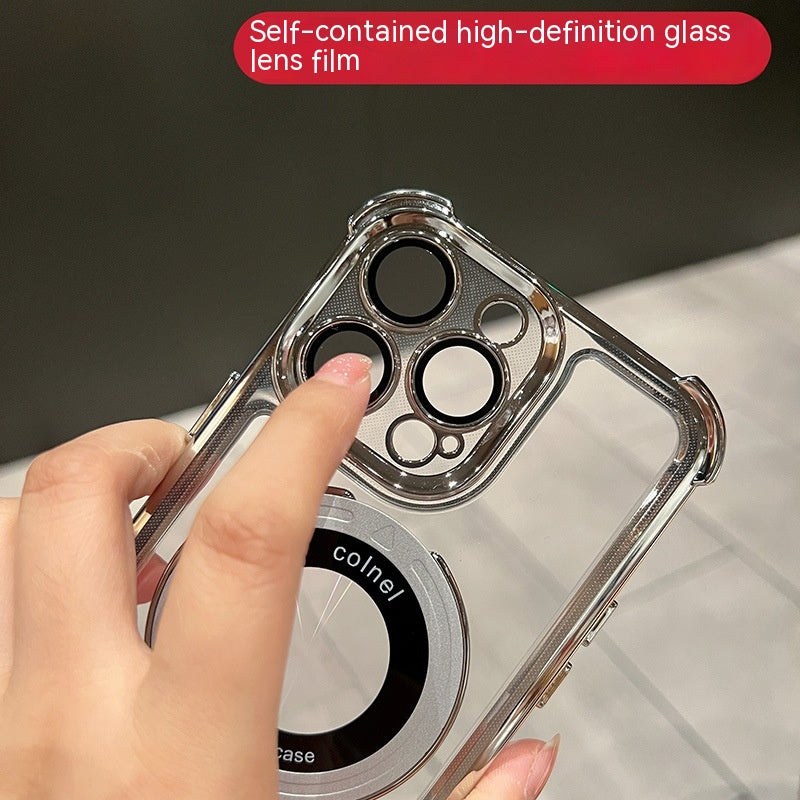 Applicable Electroplating Bracket Magnetic Suction Space Shell Full Cover Phone Case Twelve Protective Cover