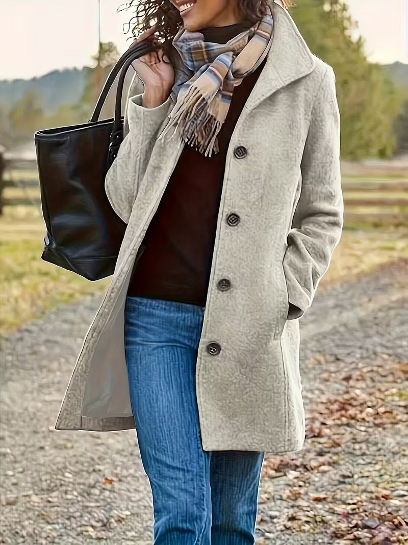 Winter Single-breasted Lapel Coat Fashion Commuter Slim Mid-length Jacket Women's Clothing LadyShow.Store