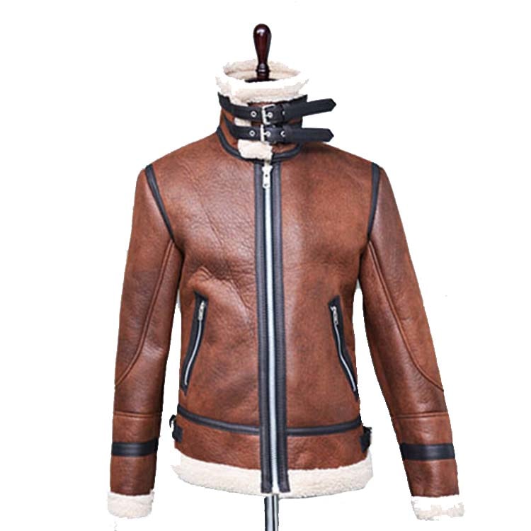 Vintage Motorcycle Leather Jacket with Shearling Lining Pi-Mart