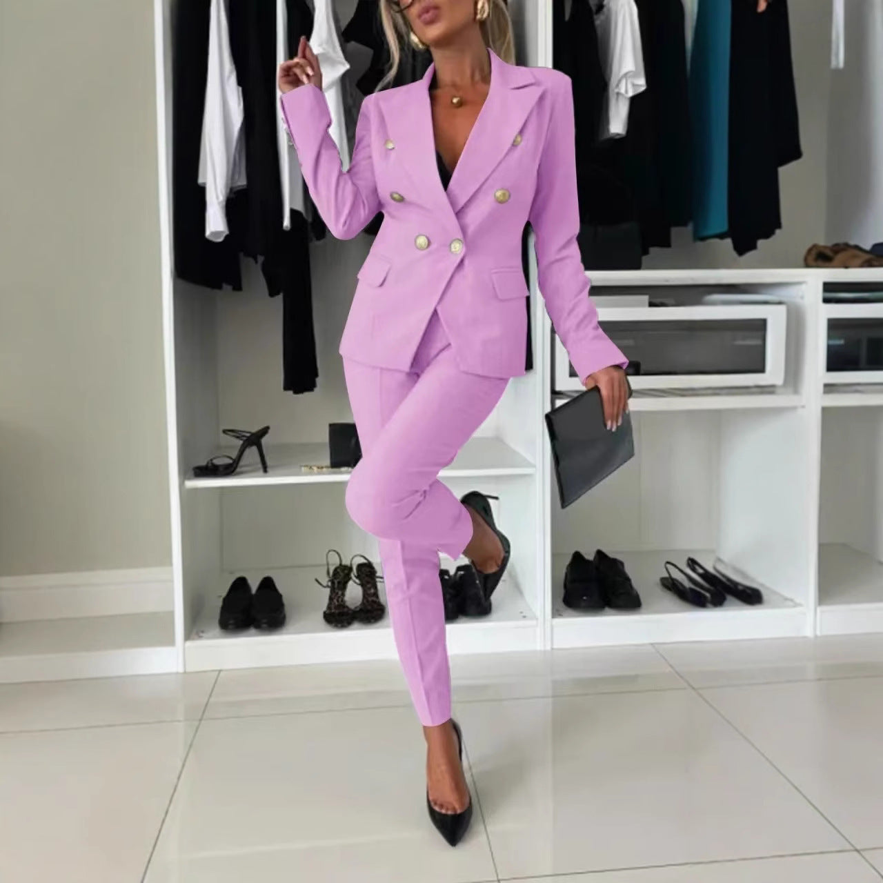 New All-matching Casual Suit Lapel Button-down Jacket And Slim-fit Trousers For Women's Office Business Set Clothing NorixaFashion.com