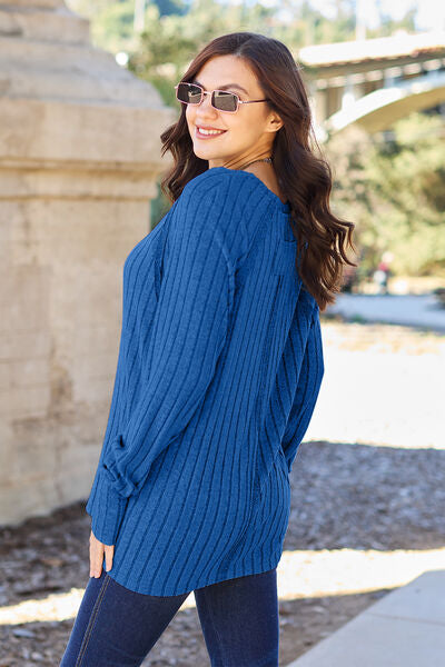 Basic Bae Full Size Ribbed Round Neck Long Sleeve Knit Top LuxuryLifeWay Online Store