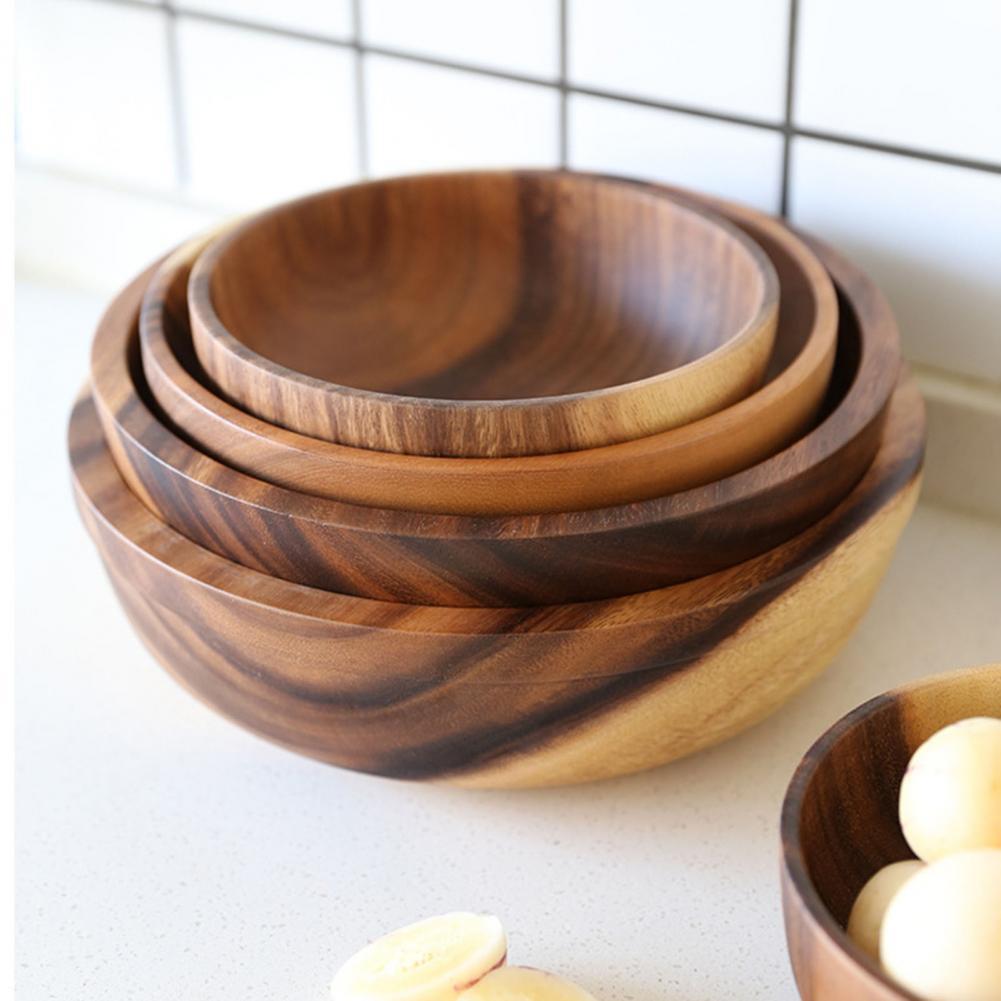 Kitchen Natural Wooden Bowl Household Fruit Bowl Salad Bowl For Home Restaurant Food Container Wooden Utensils Note The Size Hot LadyShow.Store