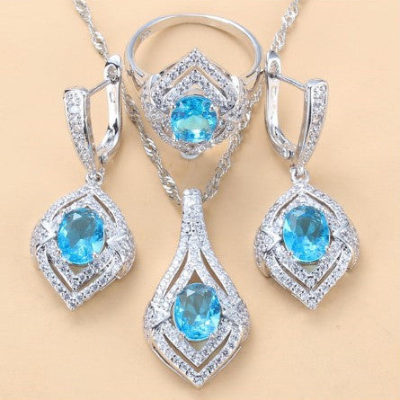 Gem-inlaid Pendant Earrings Necklace Ring Ladies Three-piece Set LadyShow.Store