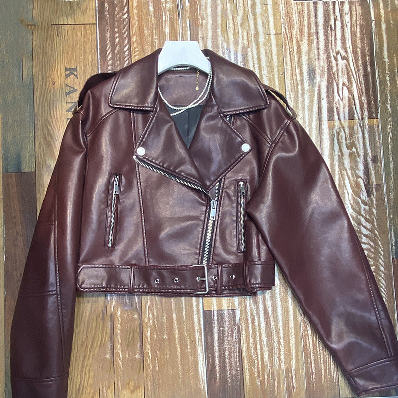Hong Kong Style Retro Coat Women's Short Spring And Autumn New Casual Pop Motorcycle PU Leather Jacket LadyShow.Store