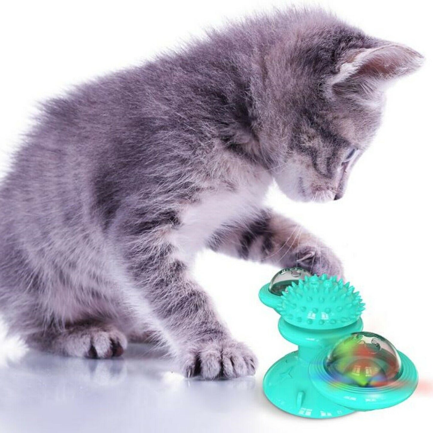 New Windmill Cat Toys Cute Rotating Interactive Cat Toy - Indoor Windmill Cat Toy With Suction Cup Catnip & Jagged Teeth Middle Ball, Smart Kitten Rotating Spinner Exercise Toy, Toothbrush & Massager Pets Fashion