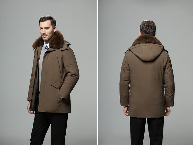 Thick Warm Down Jacket for Elderly Men with Fur Collar Pi-Mart