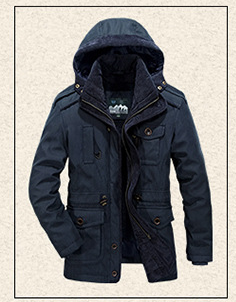 Men's Thick Cotton Jacket with Hood for Winter Pi-Mart