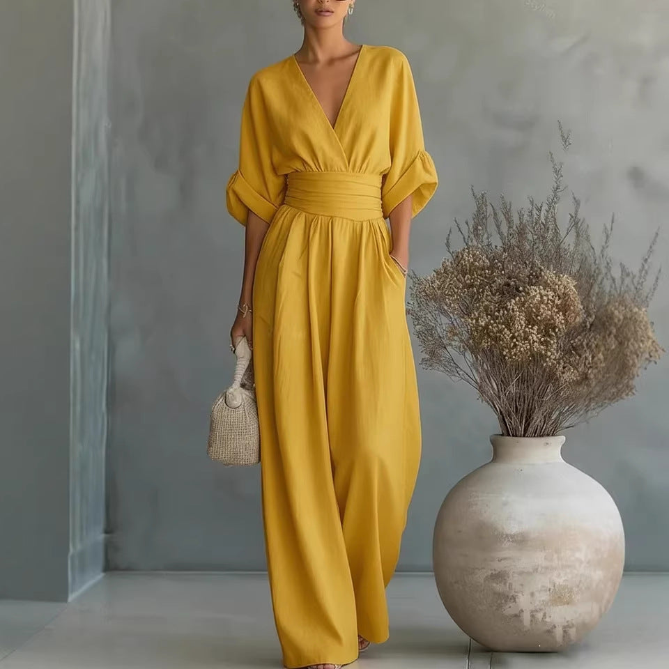 Waist-cinching V-neck Elegant Womens Jumpsuit LadyShow.Store