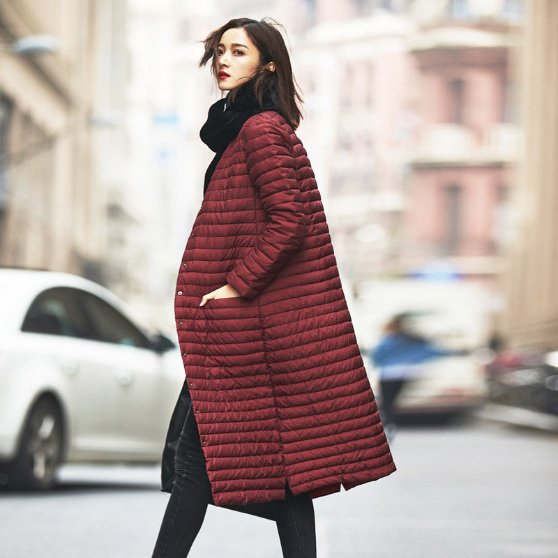 Long Over-the-Knee Stand Collar Lightweight Down Jacket Pi-Mart