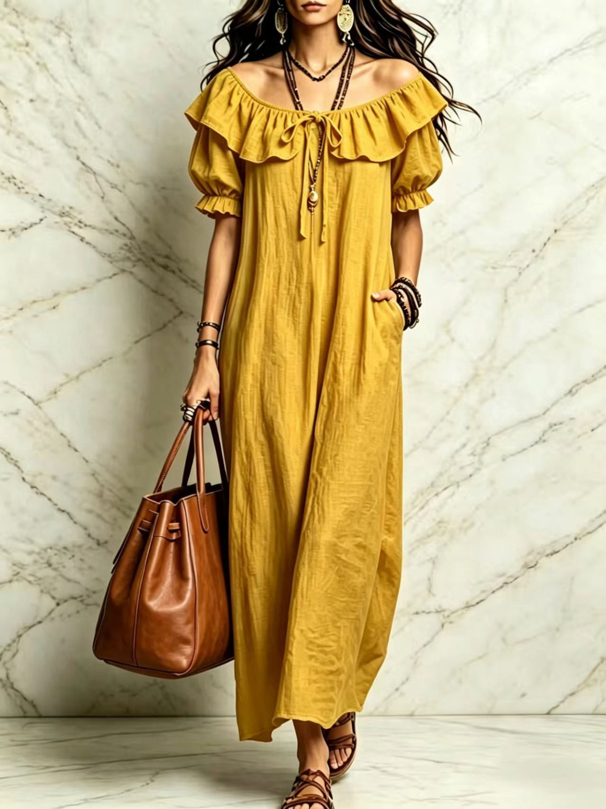 Summer 2026 Women's New Round Neck Ruffled Casual Seaside Vacation Dress From Europe And America NorixaFashion.com