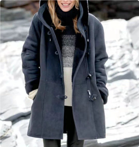 Winter Button Coat Fashion Warm Hooded Jacket With Pockets Women's Clothing LadyShow.Store