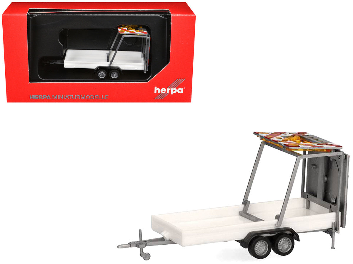 Road Maintenance Trailer White with Striped Top 1/87 (HO) Plastic Model by Promotex LuxuryLifeWay Online Store