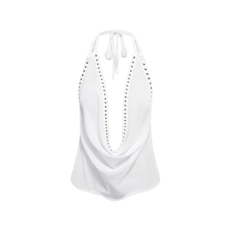 Solid-color Top With Studs Sexy Womens Clothing LadyShow.Store