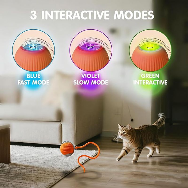 Cat Interactive Ball Toys Automatic Rolling Ball For Kitten Rechargeable Smart Pet Electric Toys With Teaser Sensor Cat Ball Toy LadyShow.Store