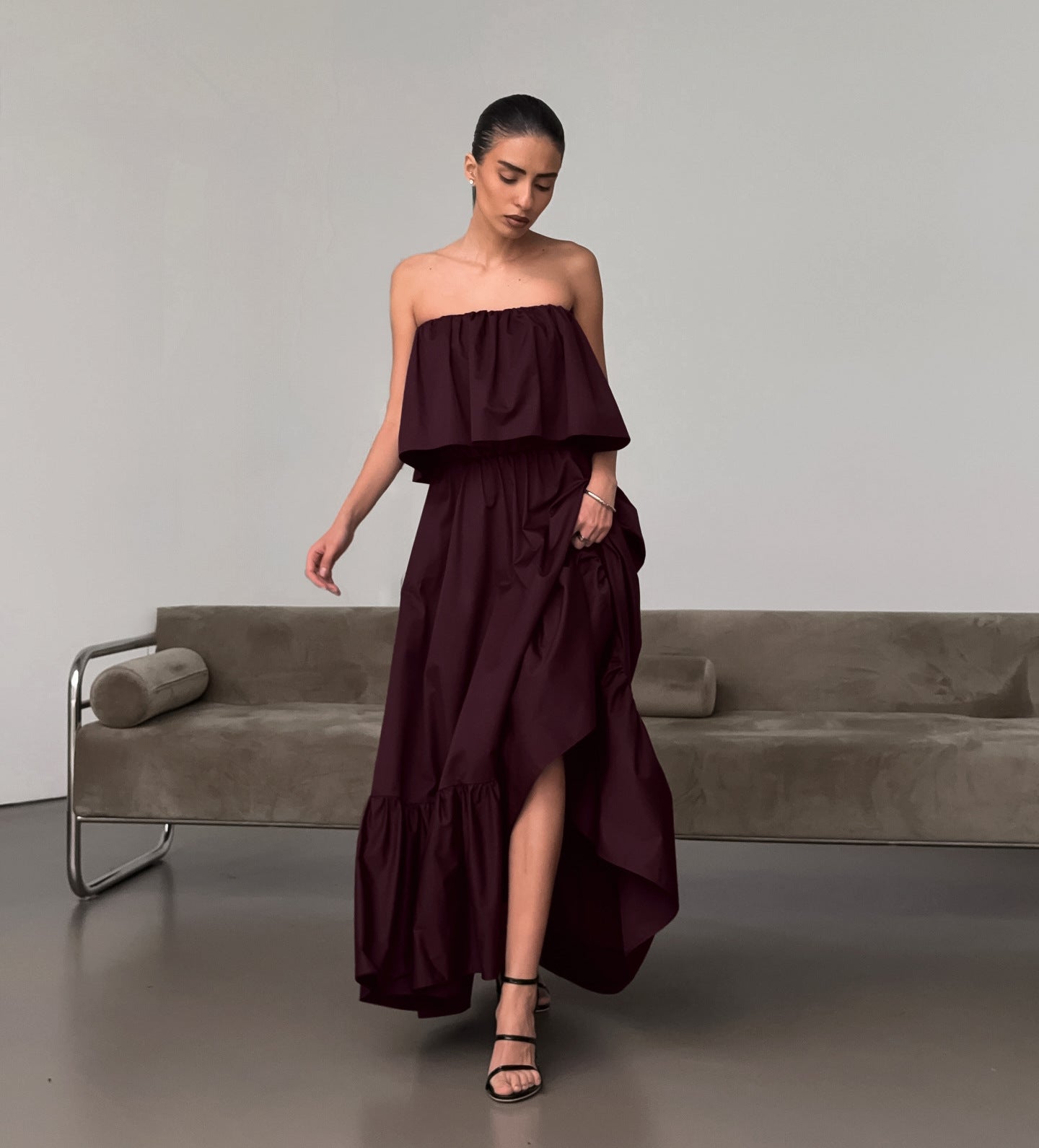 Fashionable Ruffled Strapless Dress NorixaFashion.com