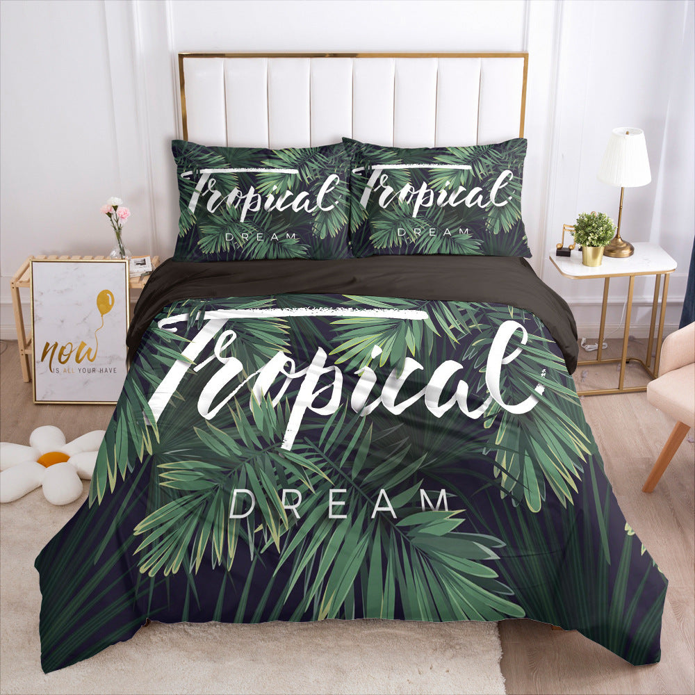 Nordic Spring Bedding Set Green Leaf Quilt Cover CJD2