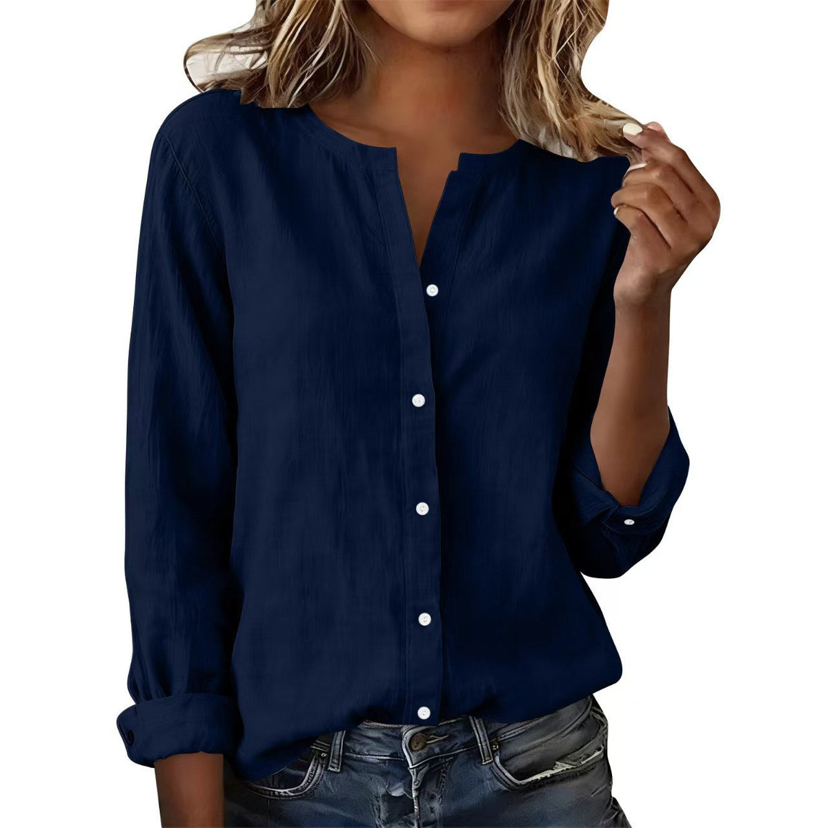 2026 European And American  Independent Site Bamboo Cotton Plus-Size Casual Stand-Collar Women's Shirt NorixaFashion.com
