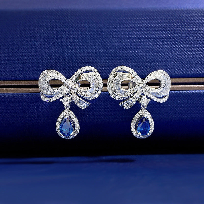 S925 Silver Water Drop Bow Earrings LadyShow.Store