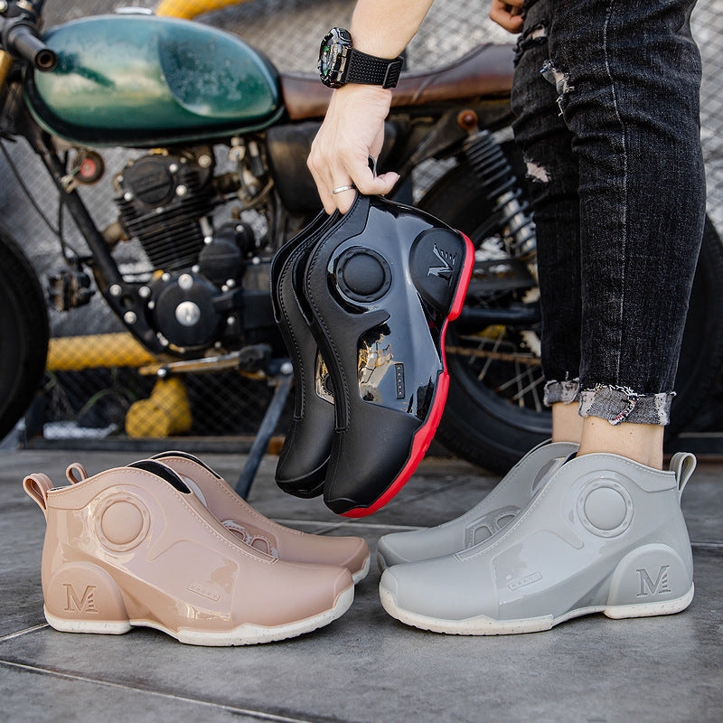 Motorcycle Rain Boots Men's Summer Youth Outdoor Non-slip Wading Shoes Fashion Low Top Flat Work Shoes Rubber Shoes LadyShow.Store