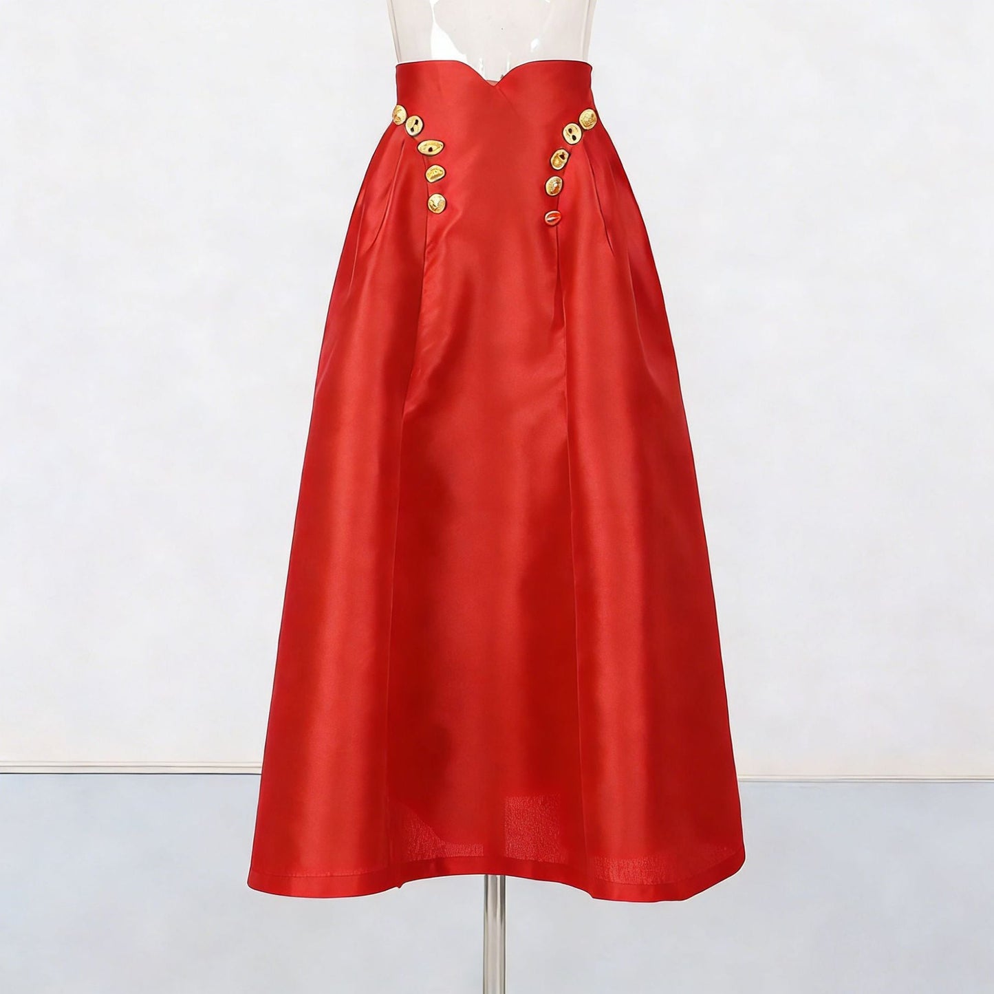 Irregularly Shaped Button-decorated Pleated Midi Skirt NorixaFashion.com
