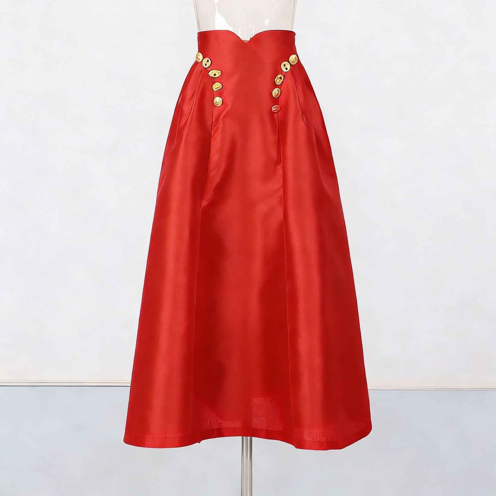 Irregularly Shaped Button-decorated Pleated Midi Skirt NorixaFashion.com