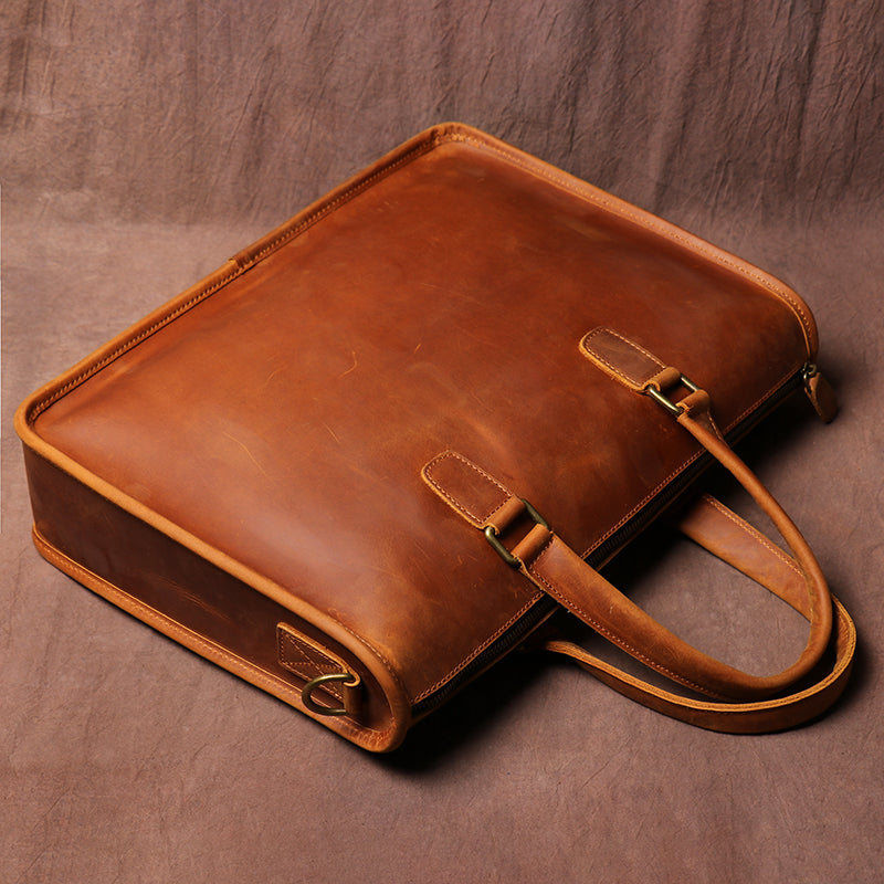 Men's Bag Crazy Horse Leather Briefcase For Laptop CJD