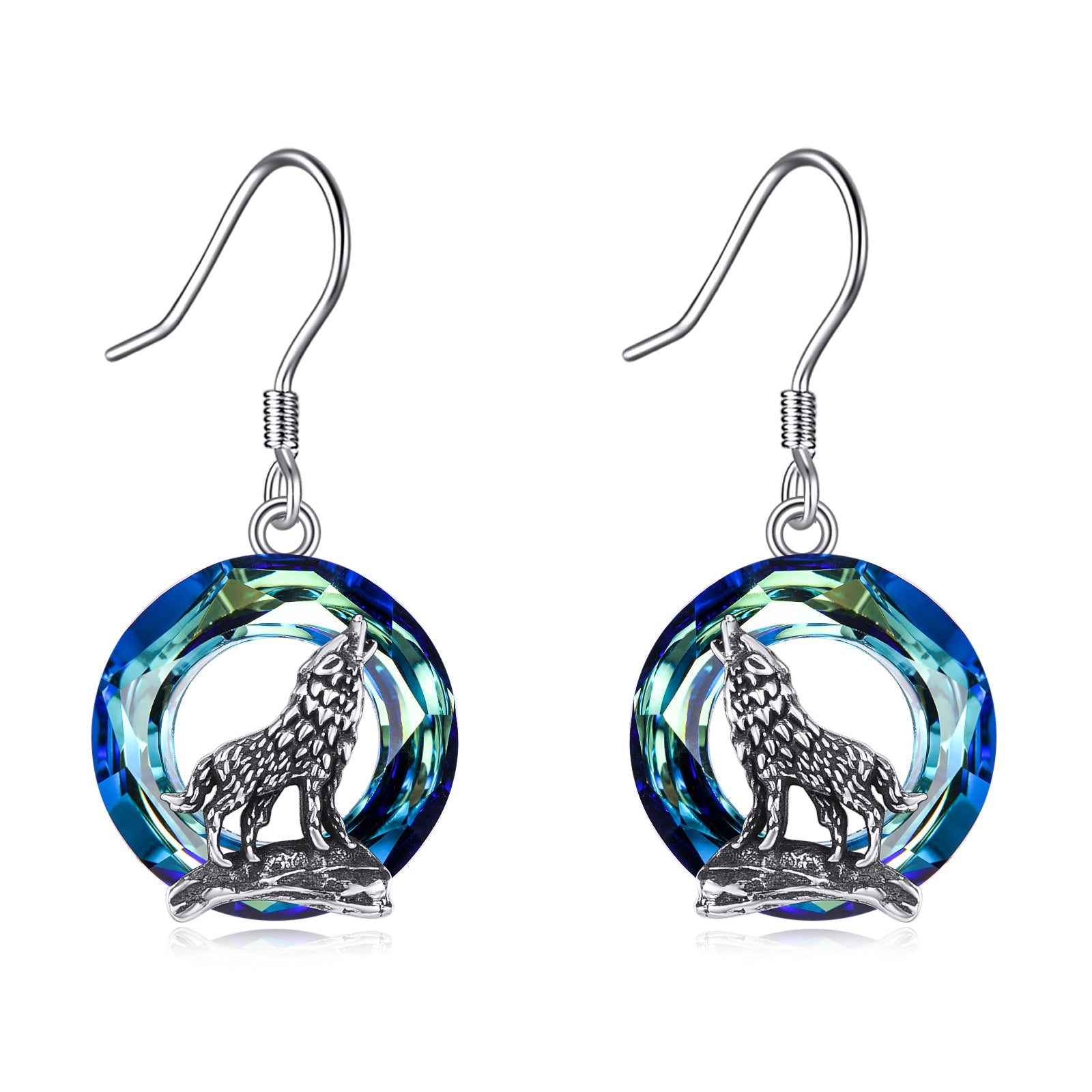 Sterling Silver Viking Wolf Earrings Necklace Jewelry with Crystal LadyShow.Store
