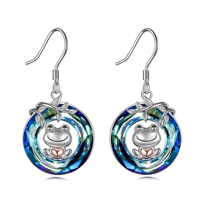 Frog Dangle Earrings with Crystal for Women Sterling Silver LadyShow.Store