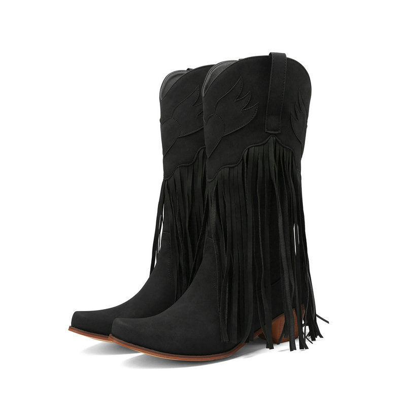 Womens Retro Mid-Calf Chunky Heel Round-Toe Boots LadyShow.Store