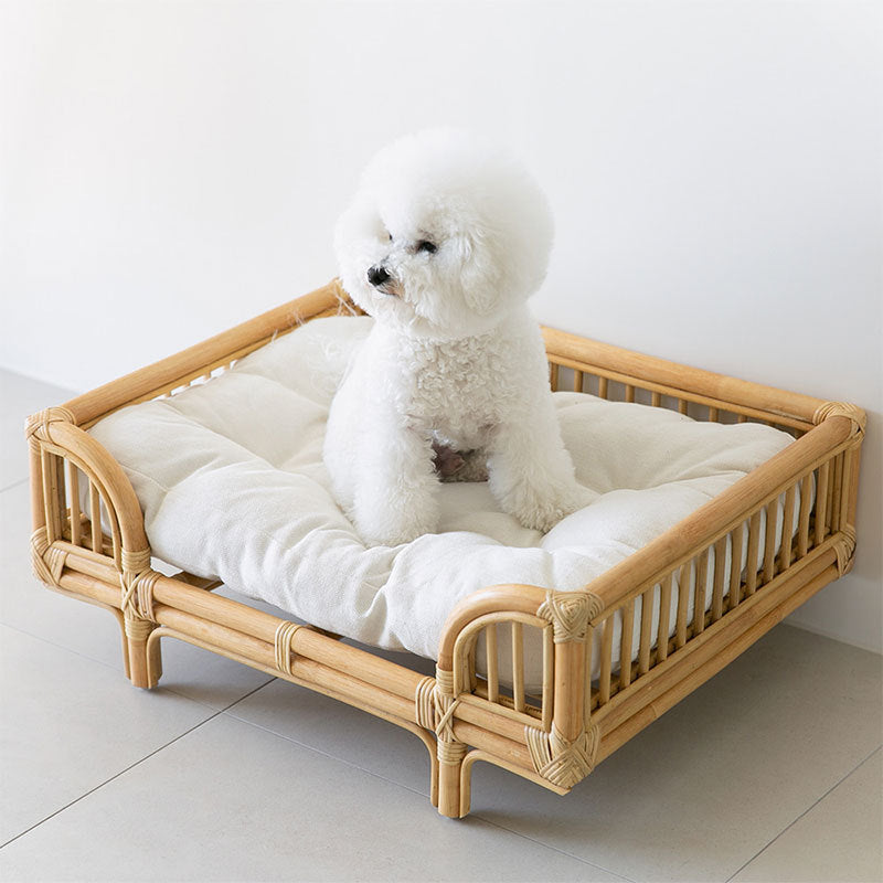 Natural Rattan Square Dog Bed Minimalist Handmade Pet Bed Pets Fashion