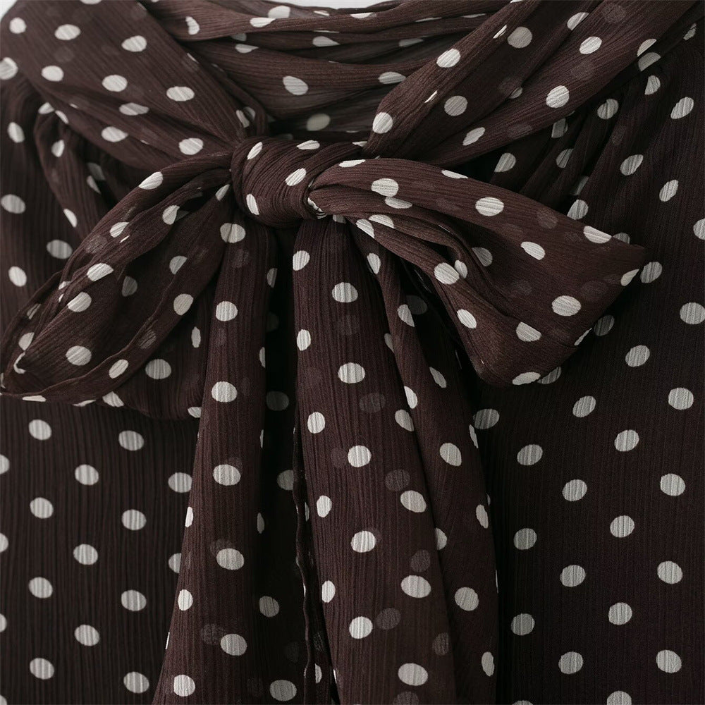 Polka Dot Long-Sleeve Shirt With Bow NorixaFashion.com