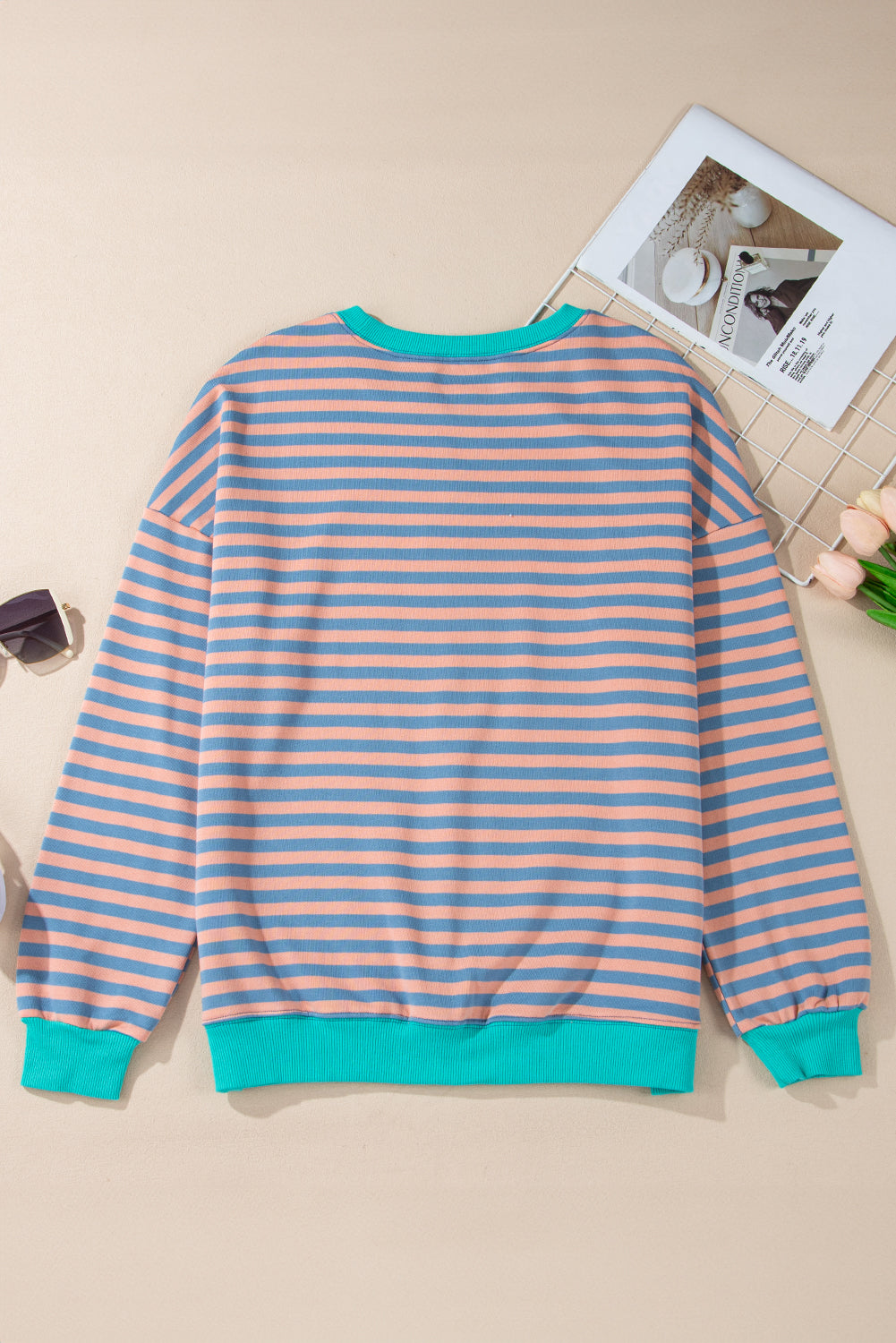 Elliana Stripe Crossed Stitch Drop Shoulder Sweatshirt LuxuryLifeWay Online Store