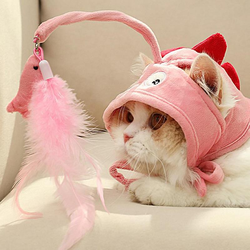 New Head Wearing Feather Funny Cat Stick Funny Cat Toy Stick Gray Big Eye Pet Toys Pet Products Pets Fashion